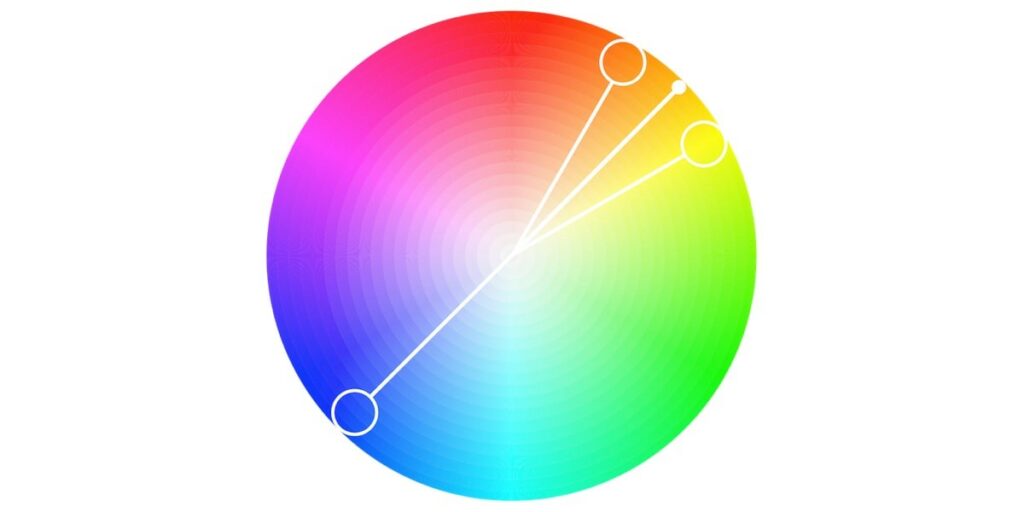 split-complementary color scheme and choose the two color opposite to the color 