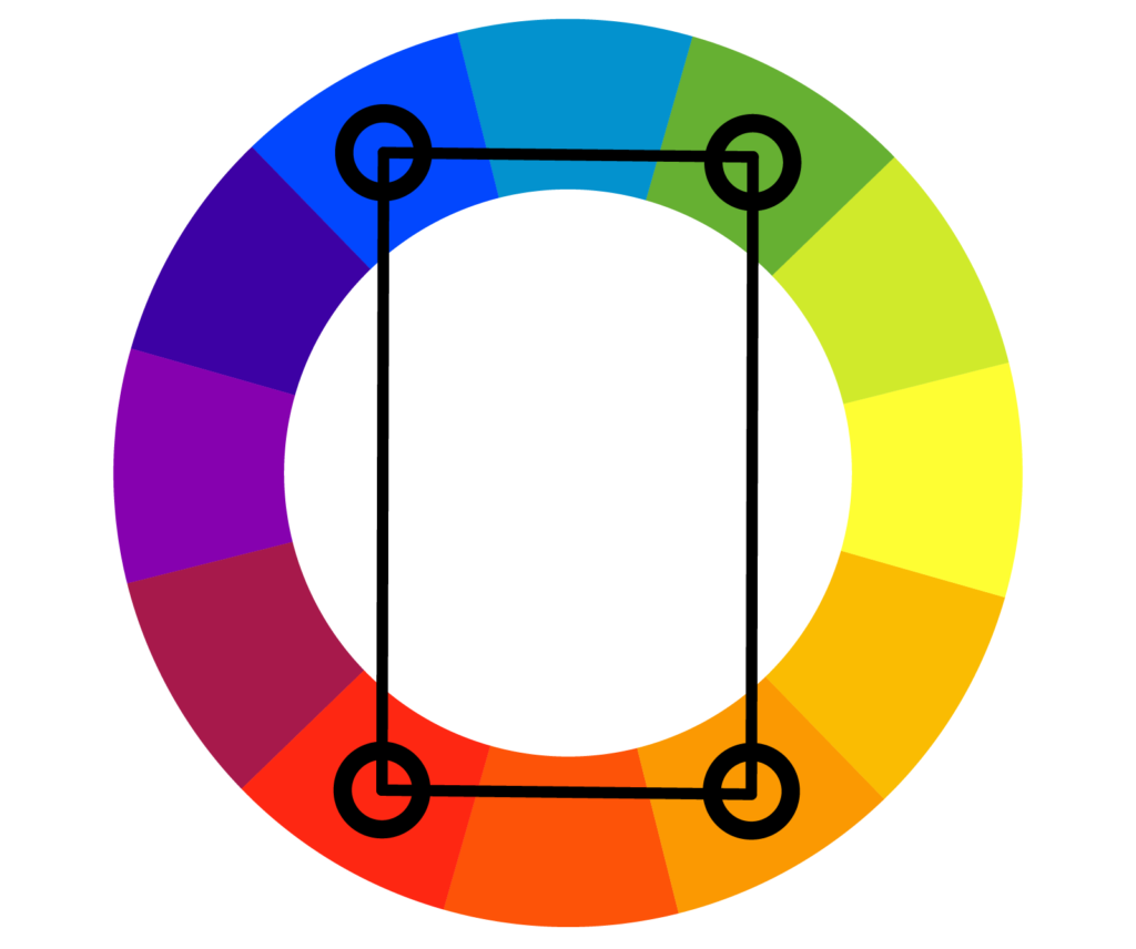 Complementary pairs of four colors from the color wheel