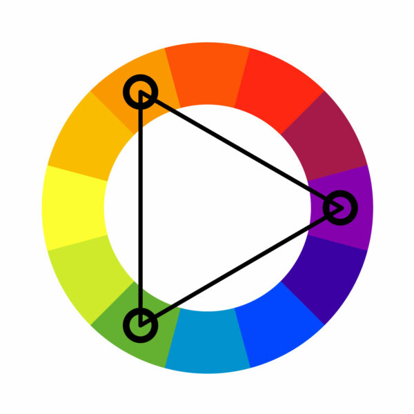 Triadic color scheme equally spaced apart on the color wheel 